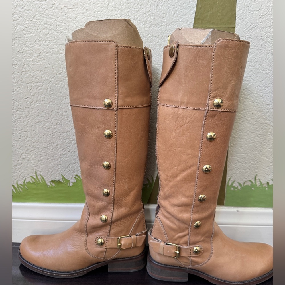 STEVE MADDEN Olster Cognac Leather Knee High Riding Boots Womens Sz 6M